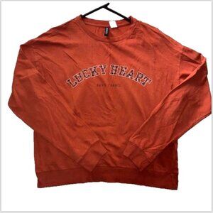Women's H&M Rust Orange “Lucky Heart Paris” Crewneck Sweatshirt Size Medium NWOT